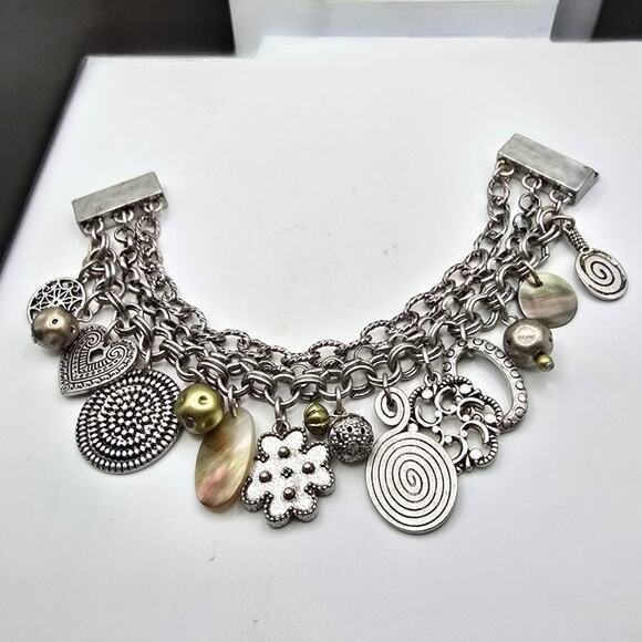 Chico's Boho Bracelet Rustic Patina Matte Silver Tone Magnetic Closing 6.5" L - Picture 1 of 8